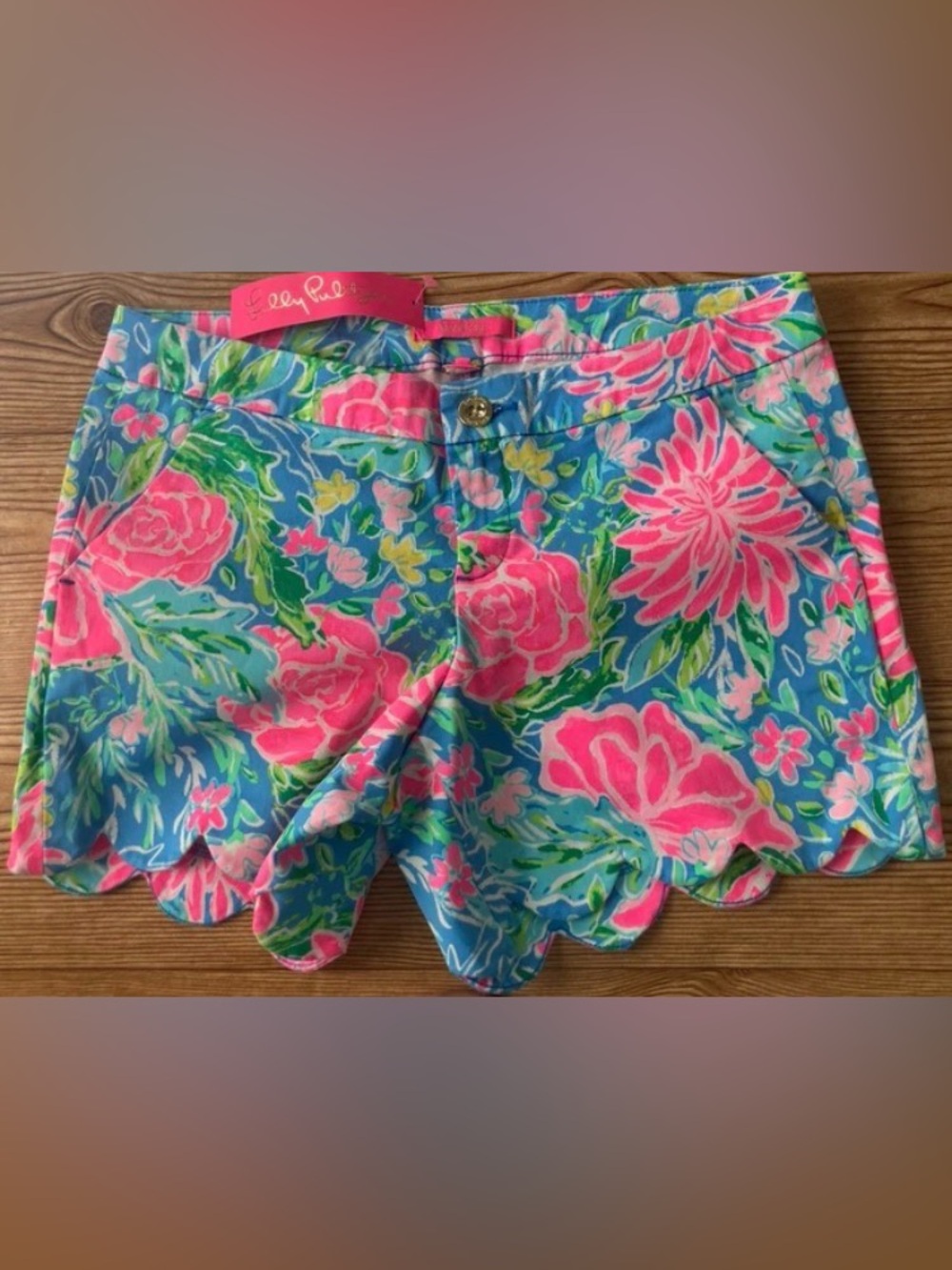 NWT Lilly Pulitzer Buttercup Scallop Hem Floral Shorts Zansibar Blue SZ 6 New